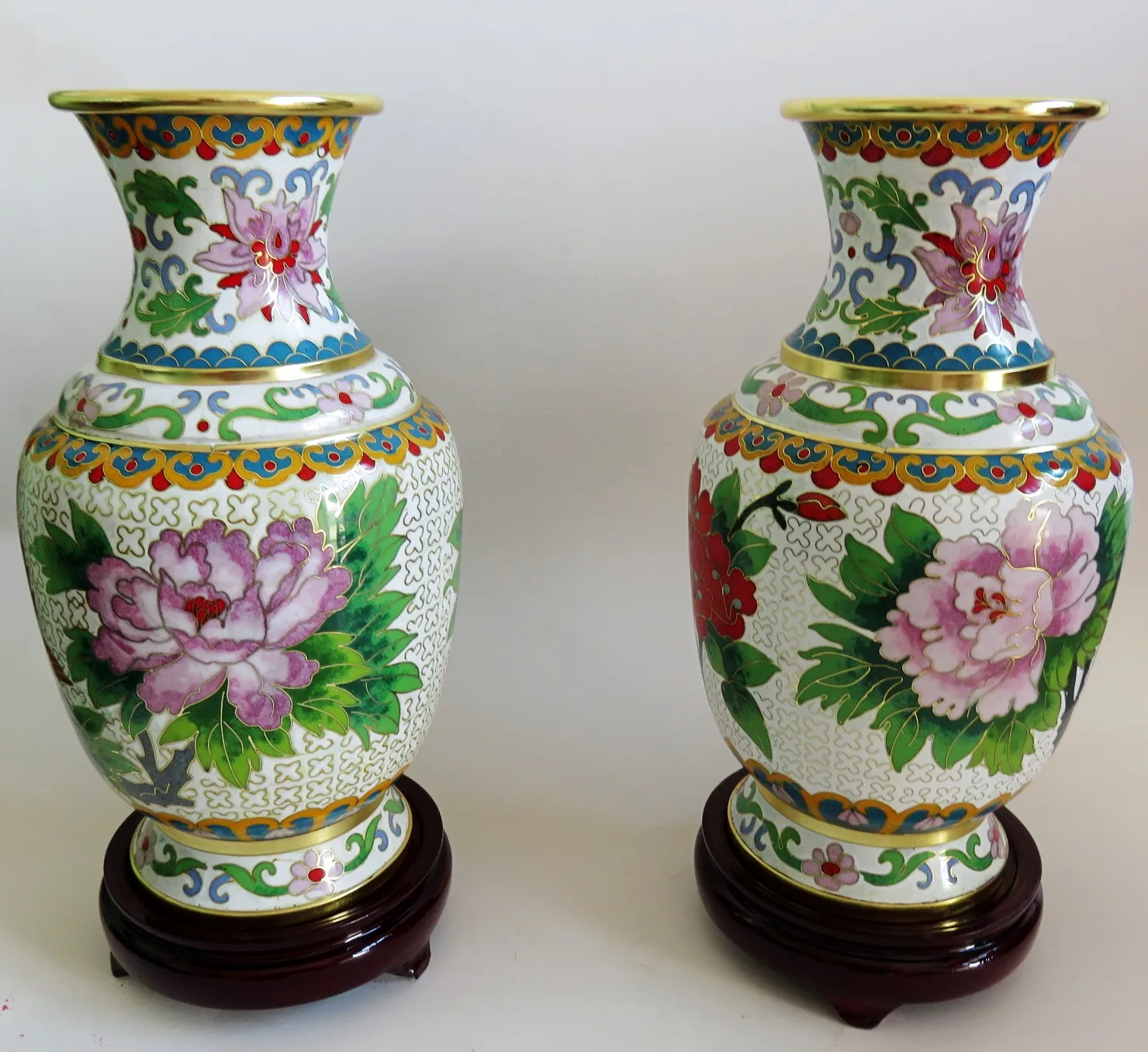 Details about   8 " A pair China antique handmade cloisonne enamel dragon Phoenix vase 