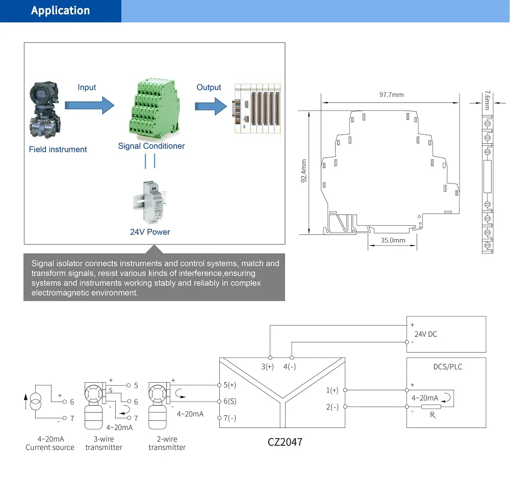 Cz2047 Isolator 420ma Signal Conditioner Signal Transducer Signal