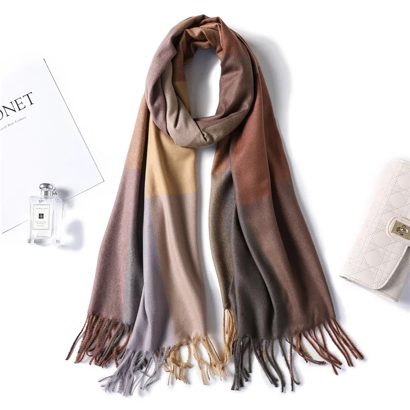 2019 Wholesale Ladies Big Plaid Scarves Shawls Custom Winter Women Printed Tassel Fringe Pashmina Scarf Cashmere