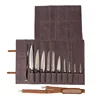 Custom Vintage Carrying Waxed Canvas Leather Butcher Chef Knife Tool Roll Bag Case With 10 Pockets