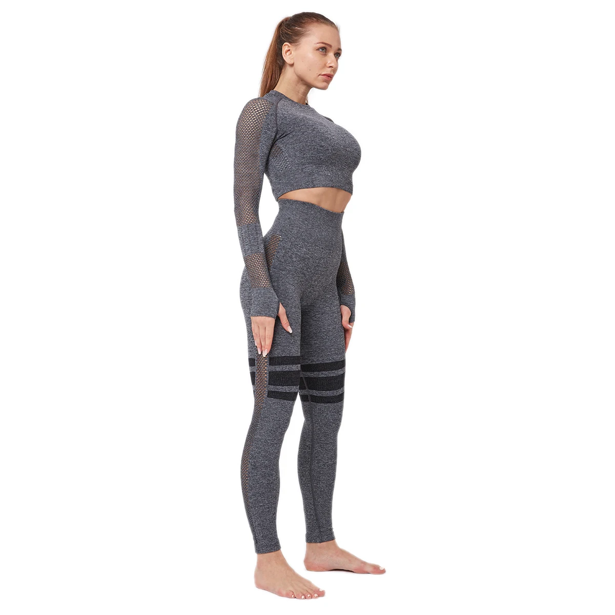 
Outstanding Quality Women Sports Crop Top Long Sleeve Yoga Clothes Set With Logo 