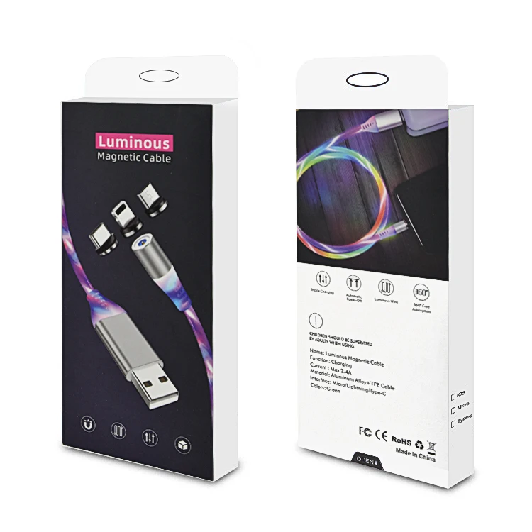 1Meter 3.28ft USB LED Light Charging Luminous Data Cable 3 in 1 Magnetic Micro Lighting USB C Light Streamers Magnetic USB Cable - ANKUX.COM