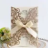 Gold Blue Silver Glitter Paper Laser Cut Wedding Invitation Card With Ribbon Personalized Wedding Decor Party Supplies