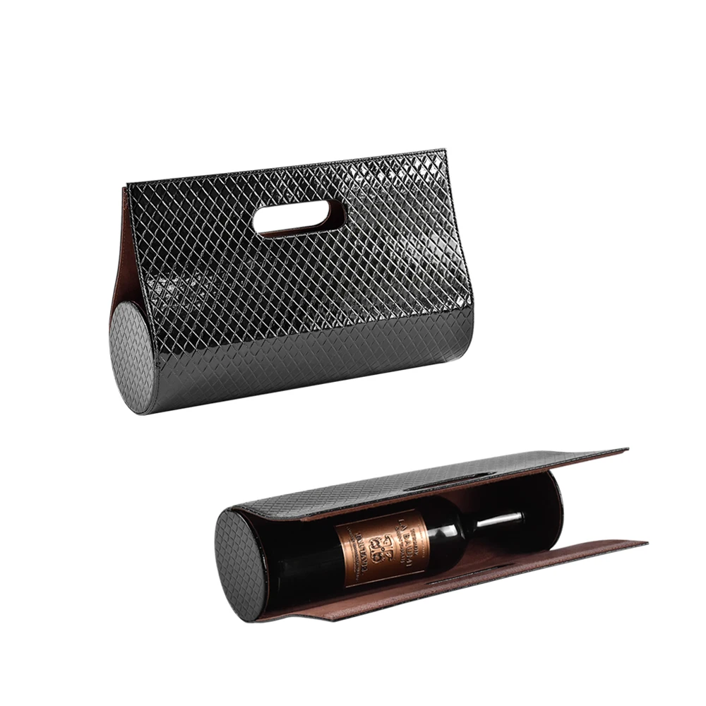 New design custom portable single bottle plaid leather wine box with handle