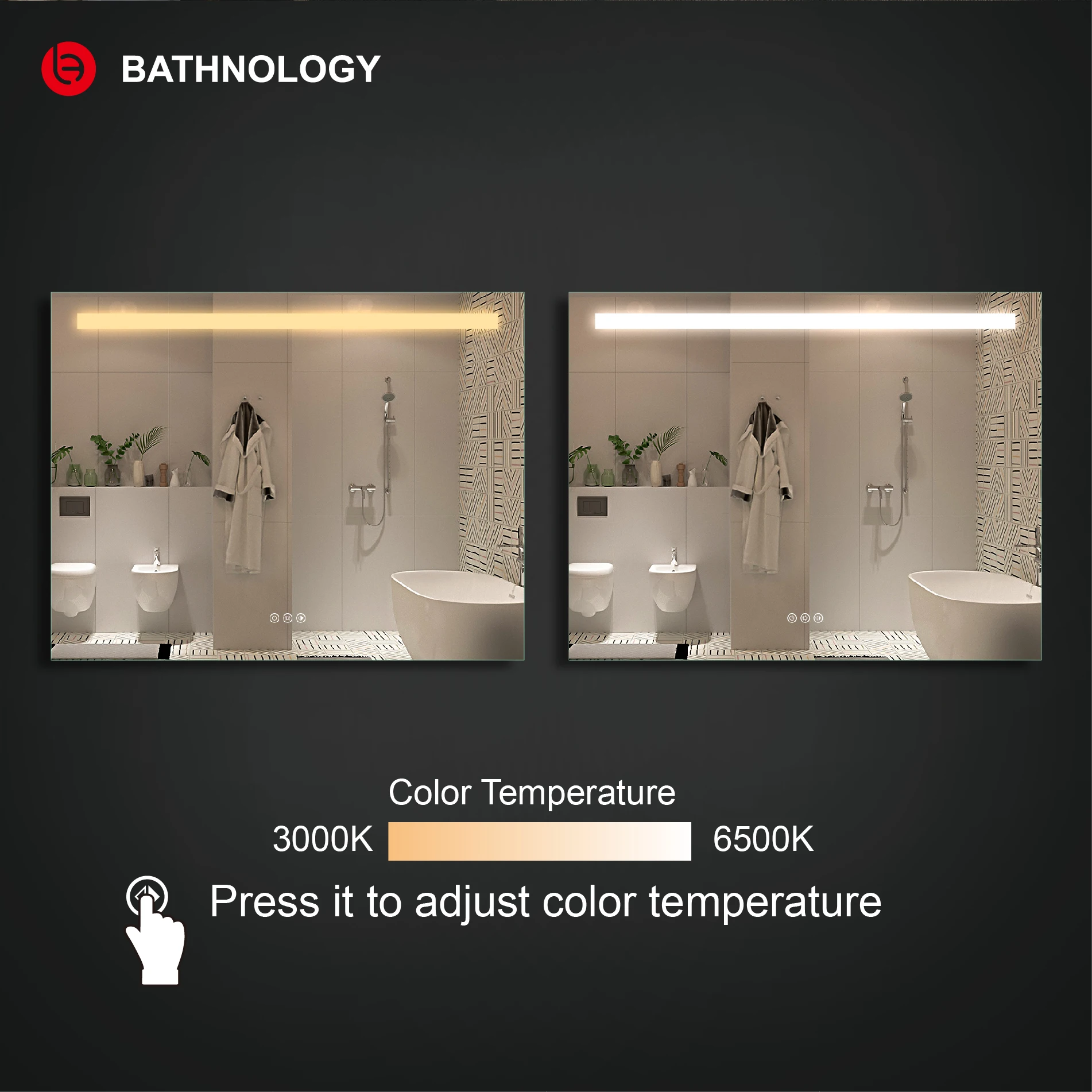 Modern Hotel MFT9070DBL Residential Waterproof Decor Wall Lighted Backlit Vanity Bathroom Smart Bath Led Mirrors