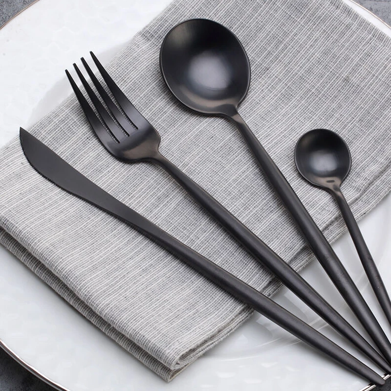 Black / Gold Stainless Steel Cutlery Flatware Fork and Spoon Sets
