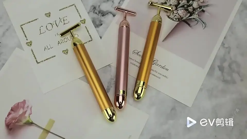 Promotion Beauty Stick 24k Gold Pulse Facial Massage Set T-shaped
