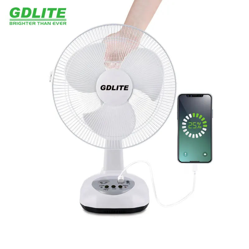 Hot Selling 12 Inch Solar Charging Table Electric Fan Ac Dc Dual Input