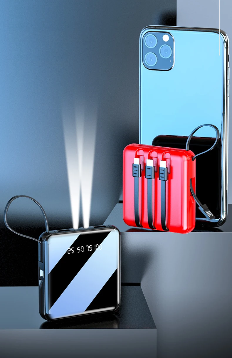 20000mAh Power Bank External Battery Charger Mini Powerbank Built in Cable For Huawei Xiaomi iPhone 11 Samsung S10 S20 Poverbank - ANKUX.COM