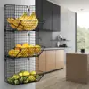 Houseware kitchen vegetable holder foldable hanging fruit storage wire baskets