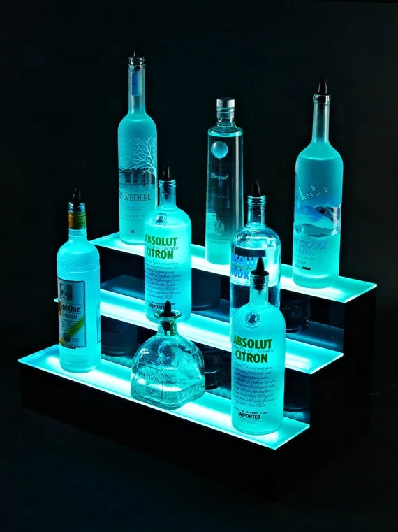 3 Tier Led Lighted Liquor Bottle Display Shelf,3 Step Acrylic Bottle ...