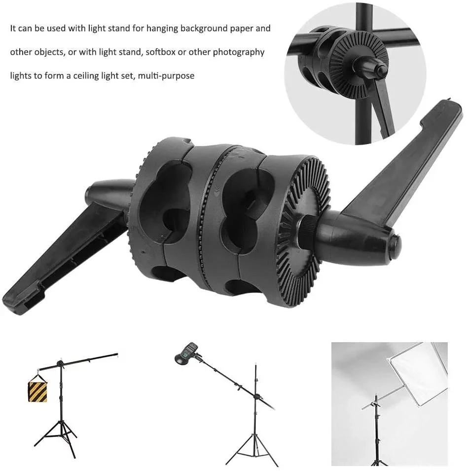 Dual Head Grip Swivel Clamp Holder Dual Wheel Reflector Bracket Support Rotator Light Stand Adapter for Photography Studio Flash 