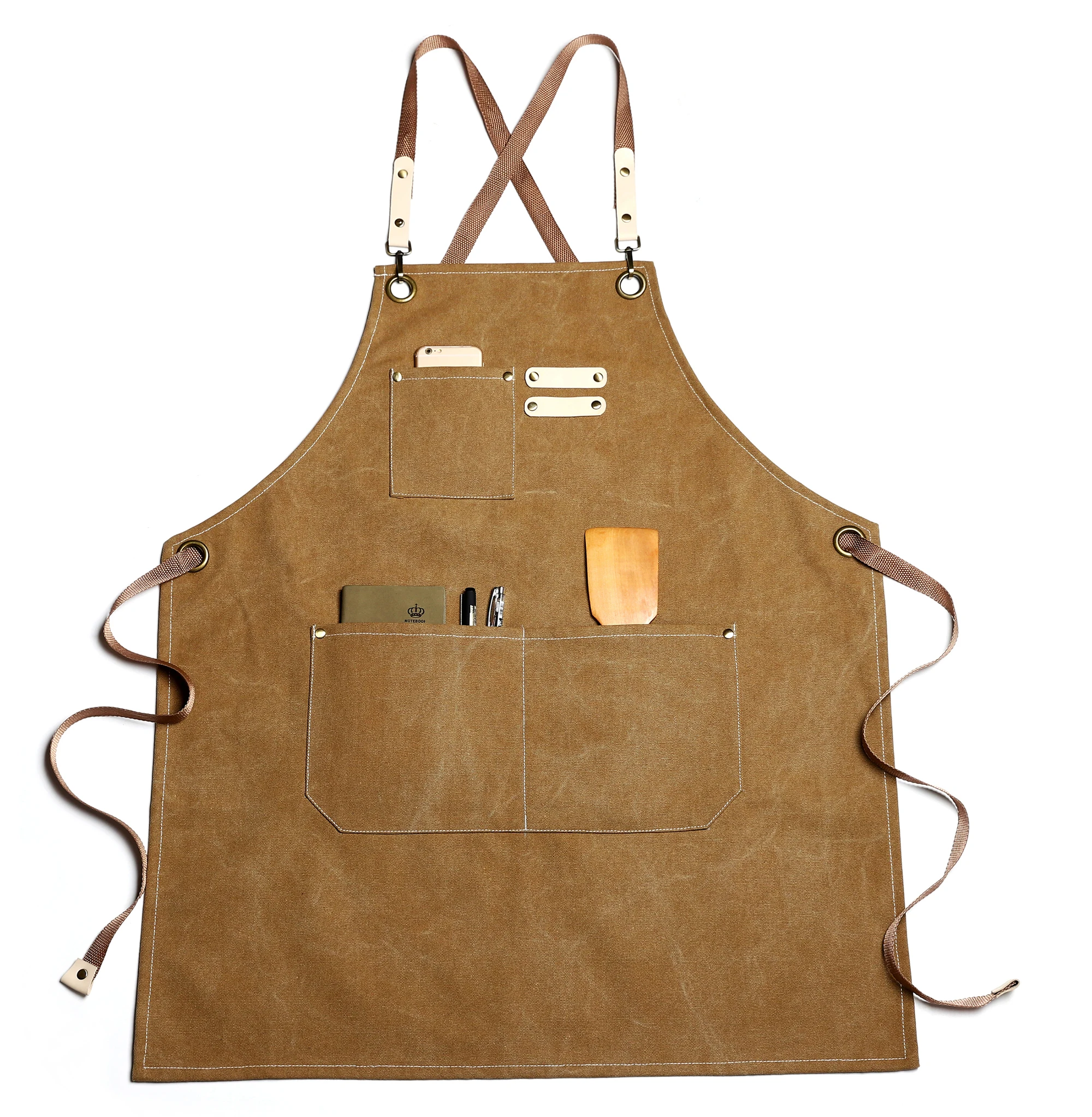 Wholesale Washed Canvas Apron Custom Print Long Bib Apron Kitchen For
