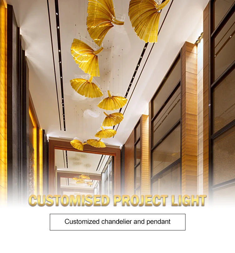 Creative personality hotel lobby glass custom branch fan shaped stair ceiling lighting led Chandelier