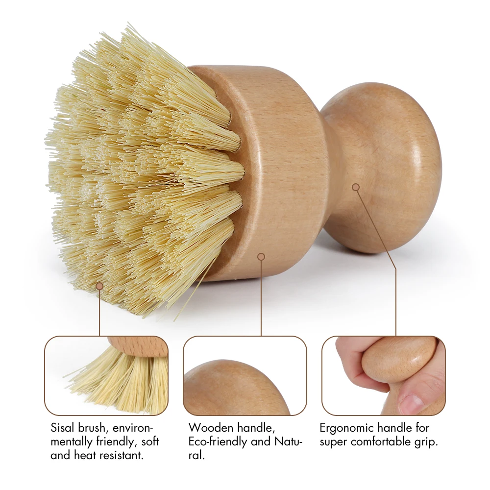 Masthome Ecofriendly 5pcs Kitchen Brush Set All Natural Fibre Wooden