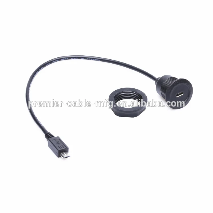 Round Panel Mount Cable 22mm Mounting Diameter Micro USB Cable factory