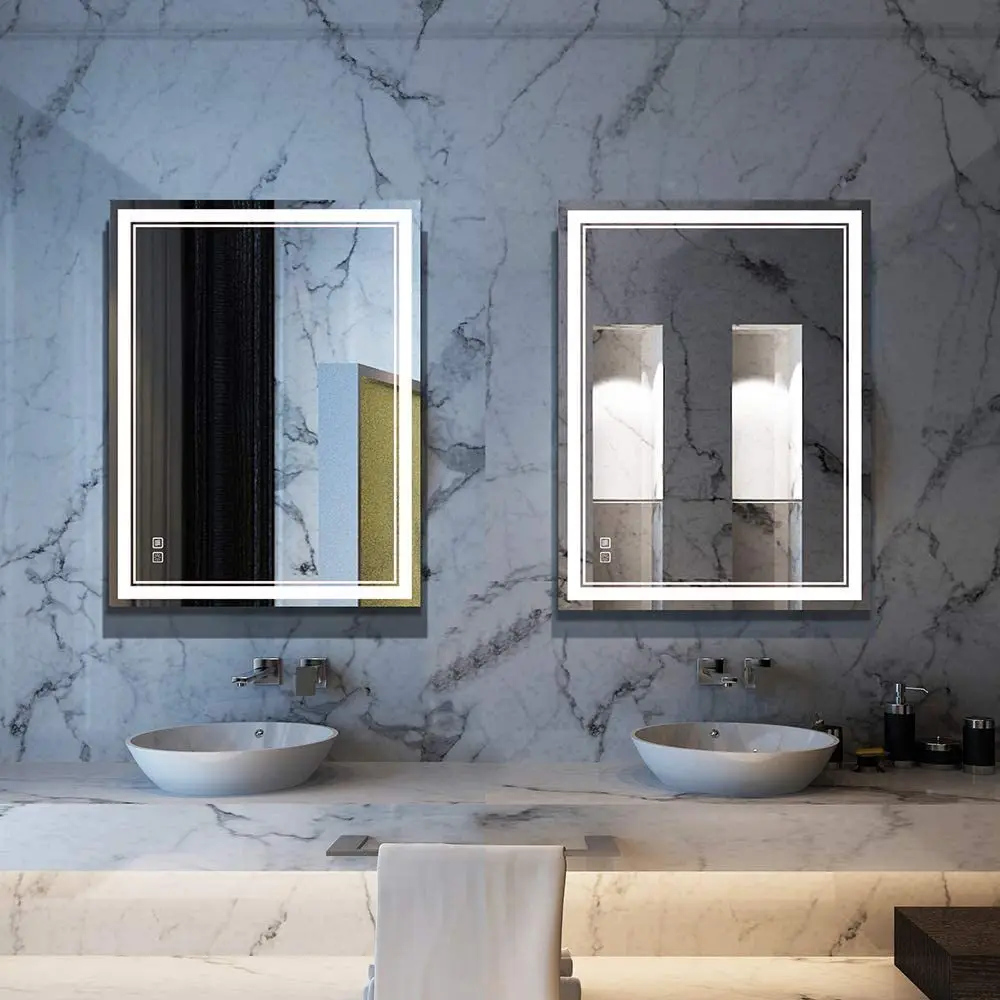 Double Light Rectangle LED IP44 Illuminated Modern Bathroom Mirror ...