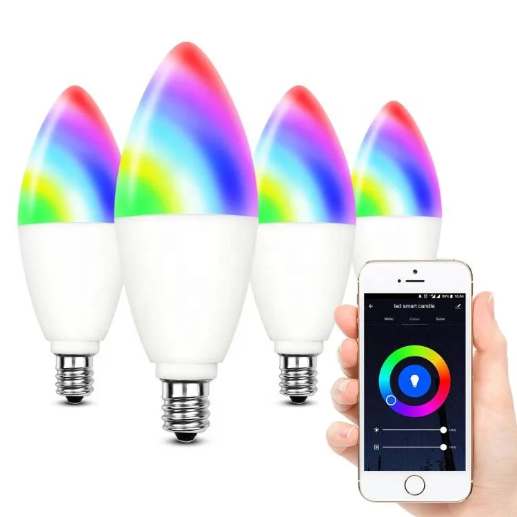 Smart LED Candle Bulb SES Base RGB 2700--6000K Multicolored WiFi Light Bulb Works with Alexa, Google Home