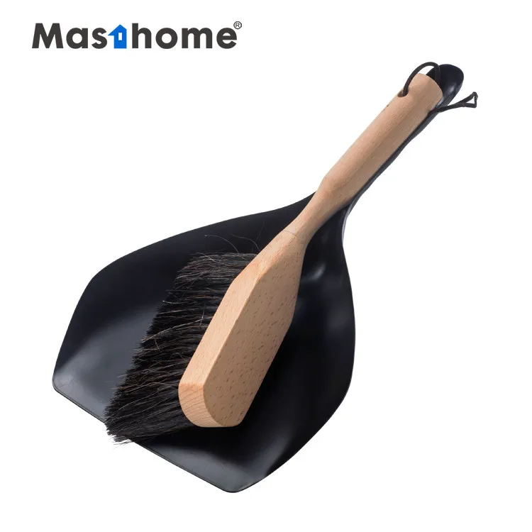Masthome Metal Short Handle Cleaning Dustpan With Wooden Handle Brush