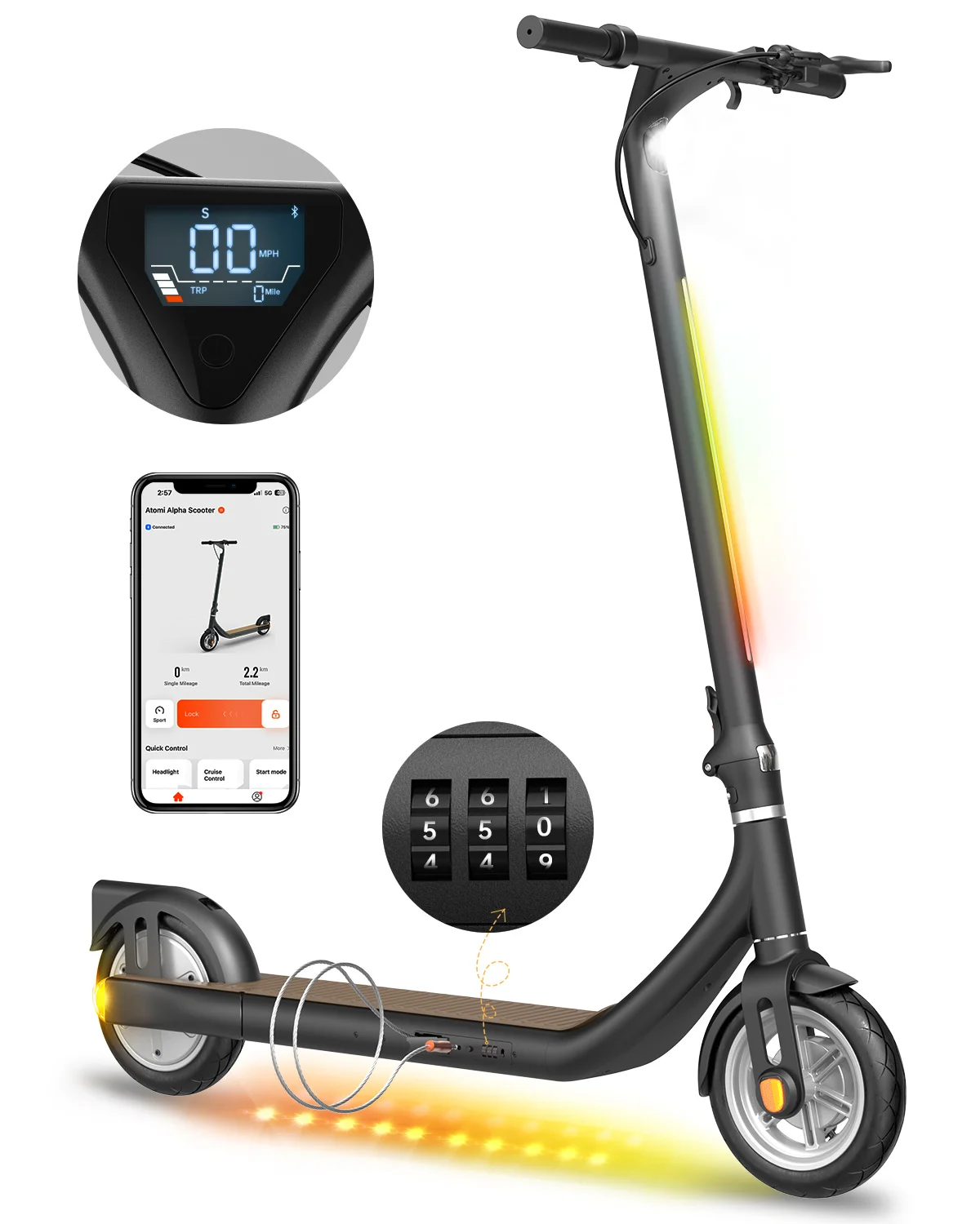 Atomi Alpha Folding Portable Electric Scooter Adults,650w Motor