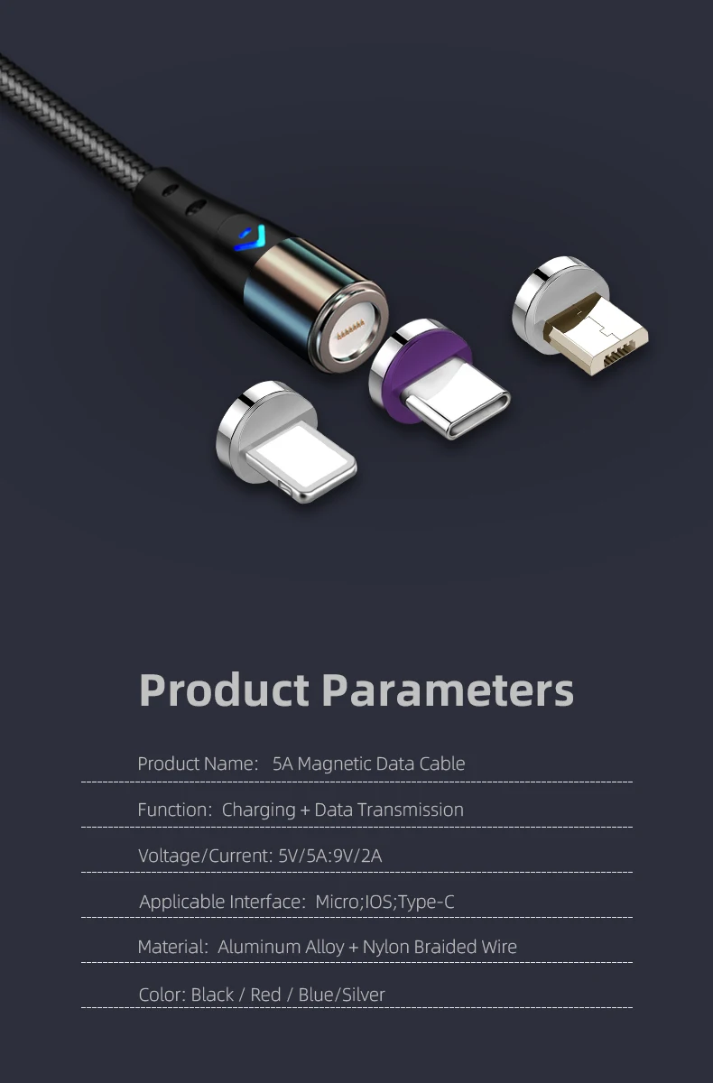 5A super quick charge cable latest version 3 in 1 360 degree magnetic data cable 1m micro ios type c usb cable - ANKUX.COM