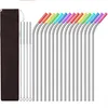 Set of 16 Reusable Stainless Steel Straws with Travel Case Cleaning Brush Silicone Tips Eco Friendly DRC-018