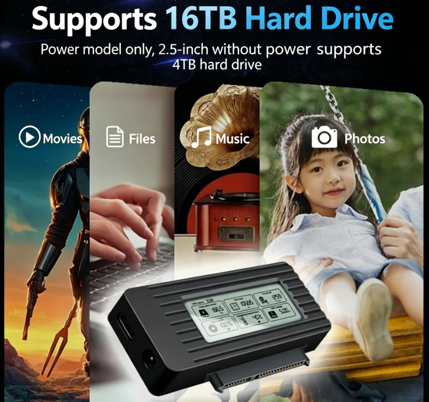Adaptador de Cabo Conversor Externo Inteligente ShuoLe Tipo-C USB3.1 5Gbps de Alta Velocidade em Plástico com LCD para HDD/SSD de 2.5 polegadas/3.5 polegadas (12 meses)