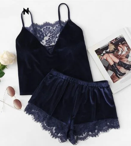 Sexy Velvet Womens Pajamas Pijamas Mujer Pyjama Femme 2 Piece Set