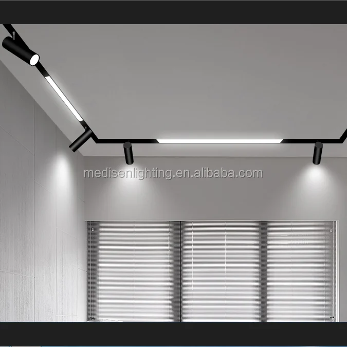 1m 24v-48V 4 wires linear ceiling mounted  recessed hanging track magnetic lighting system track rail