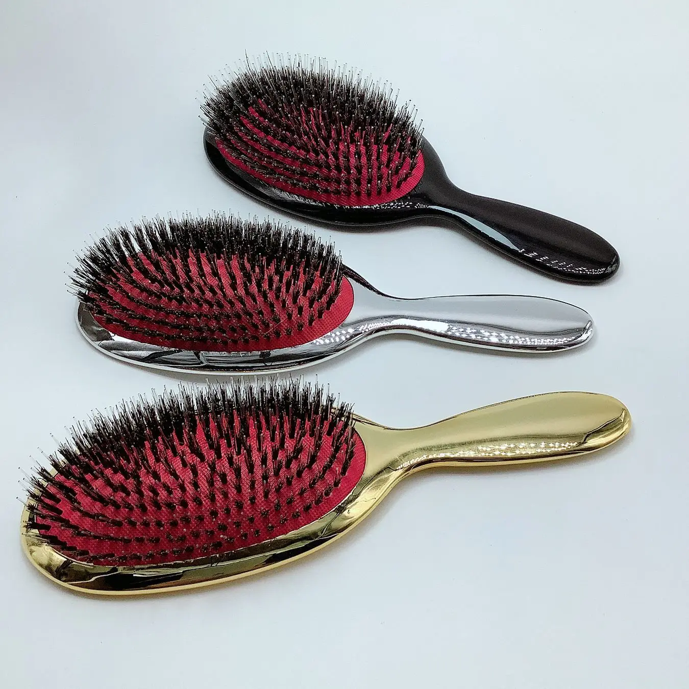 Shiny Gold Bling Paddle Metal Hair Brush For Massage Electroplating
