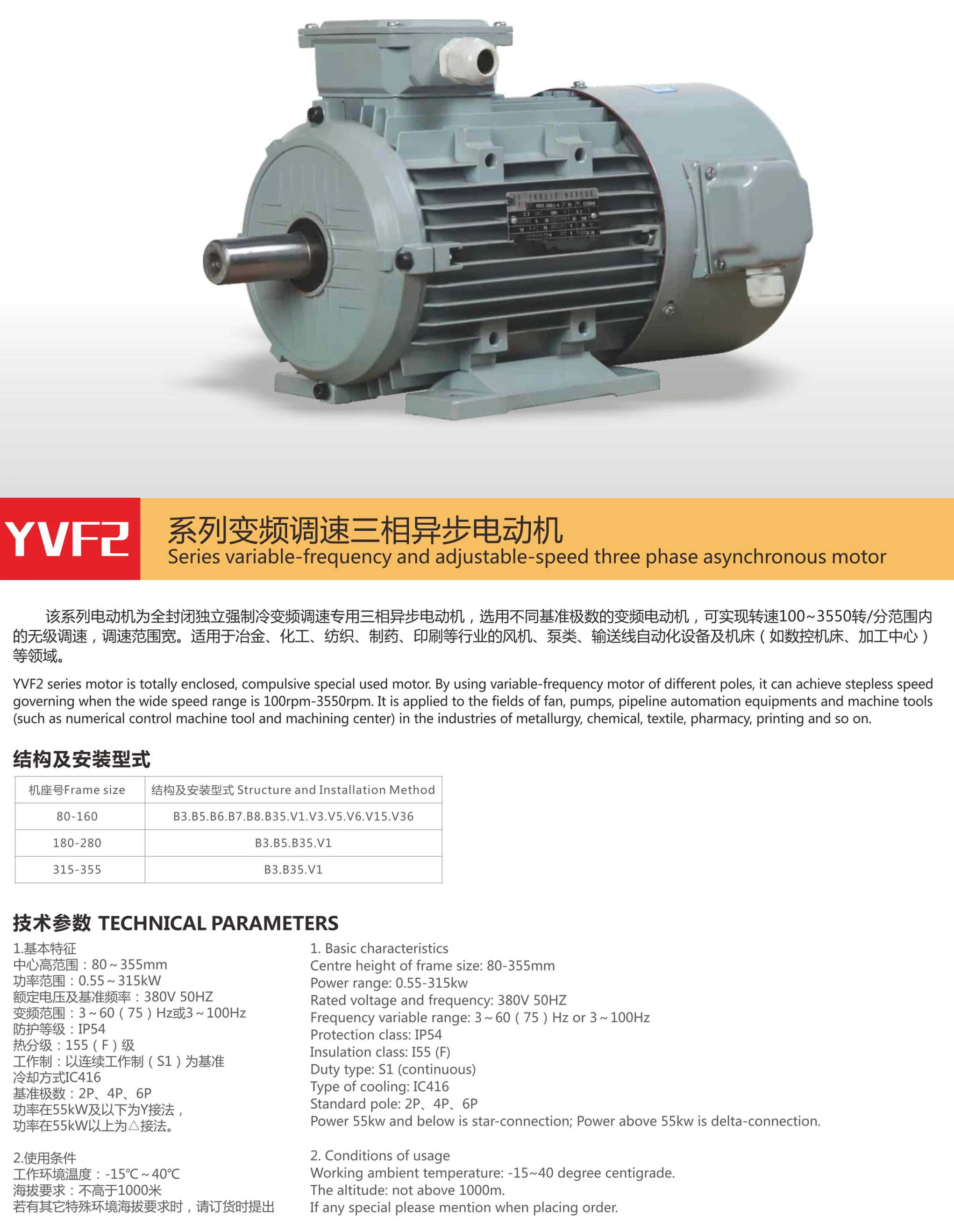 YVF2 Variable-Frequency and Adjustable-Speed Three Phase Asynchronous Motor
