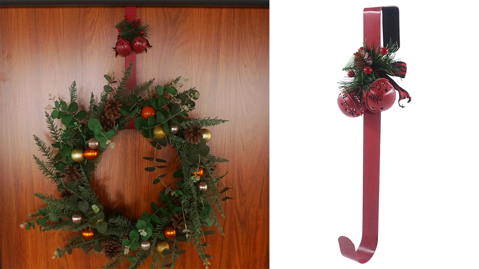 Christmas Decoration 15 Inches Red Bell Metal Wreath Hanger For Front