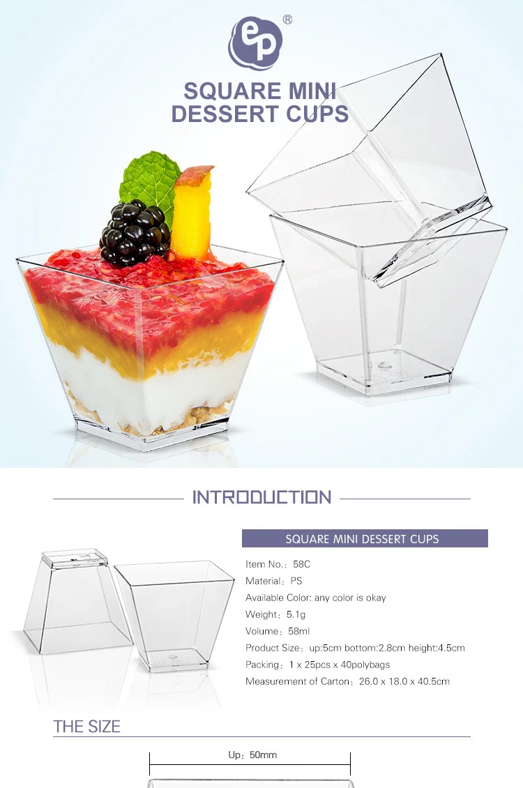 Europe-pack Best Seller 58ml Disposable Plastic Square Dessert Cups ...