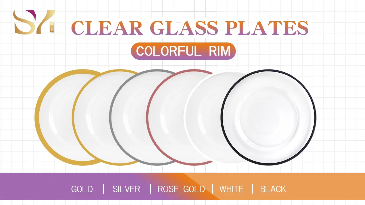 Luxury Royal Hotel Dining Glass Tableware Width Gold Rim Charger Glass