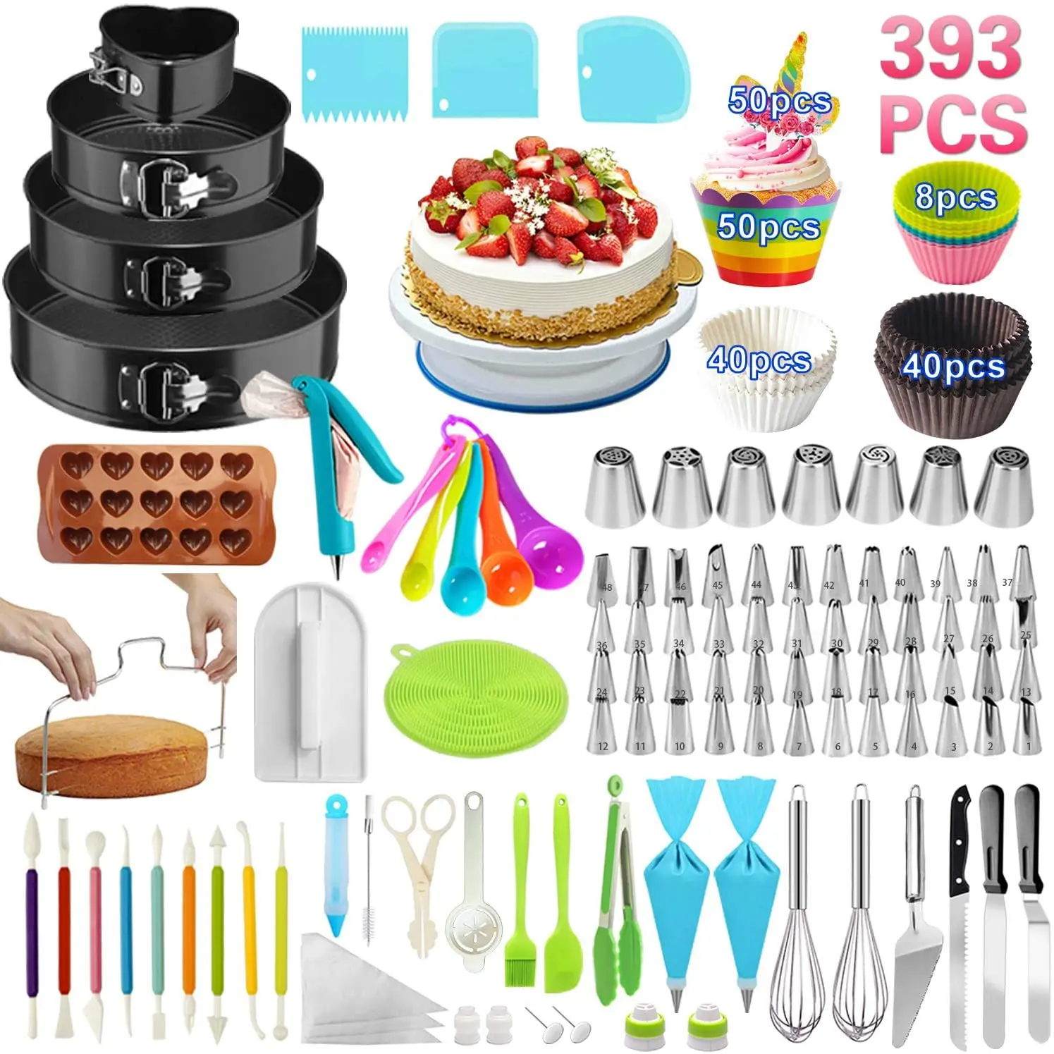 
Cake Decorating set include Cupcake Rotating Turntable Stand Leveler Frosting Piping Bags Tips Set Baking Supplies Icing Spatula 