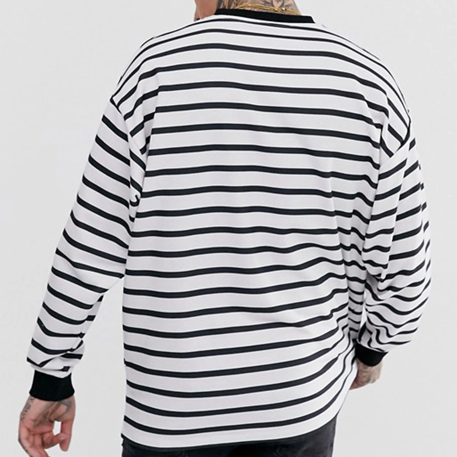 Men Oversized Long Sleeve Oversized Drop Shoulder High Neck Black White ...