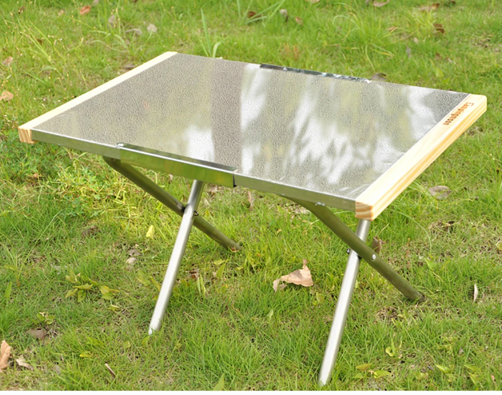 户外折叠不锈钢多功能野餐桌,可折叠便携式野营徒步折叠桌交叉脚紧凑