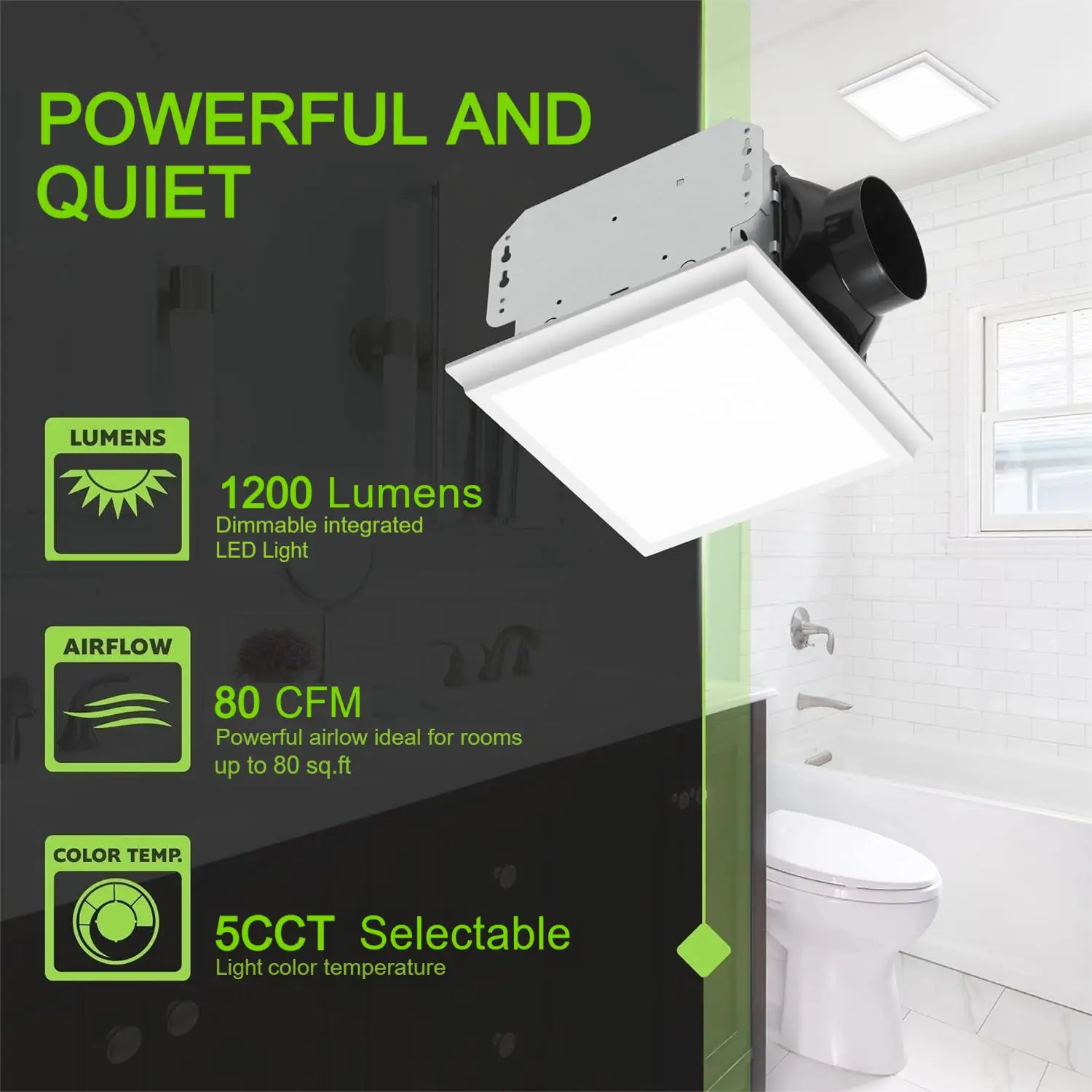 Silent Bathroom Exhaust Fan, Ceiling, LED, 100CFM, 15W - detail 6