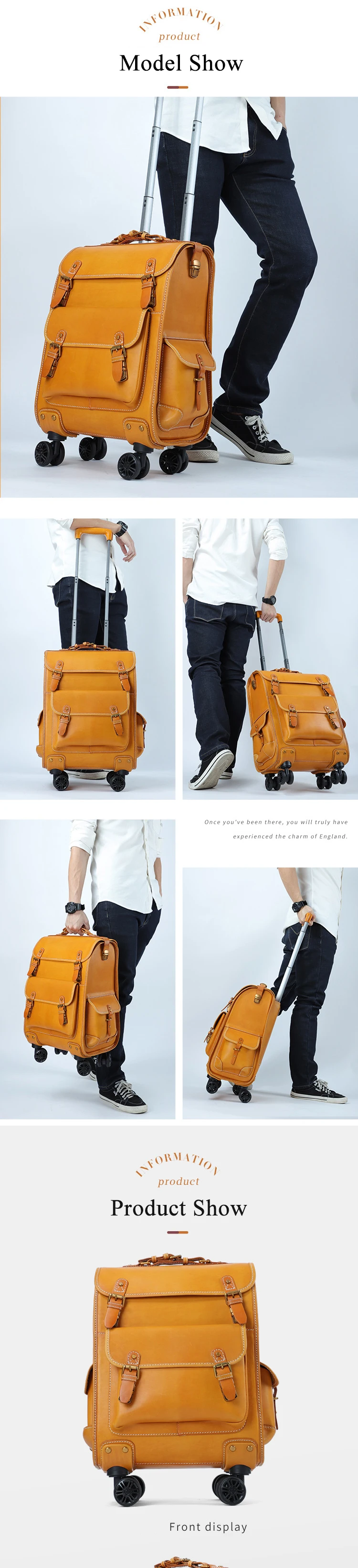 Fashionable Luggage Luxury Vintage Suitcase Genuine Leather Customised
