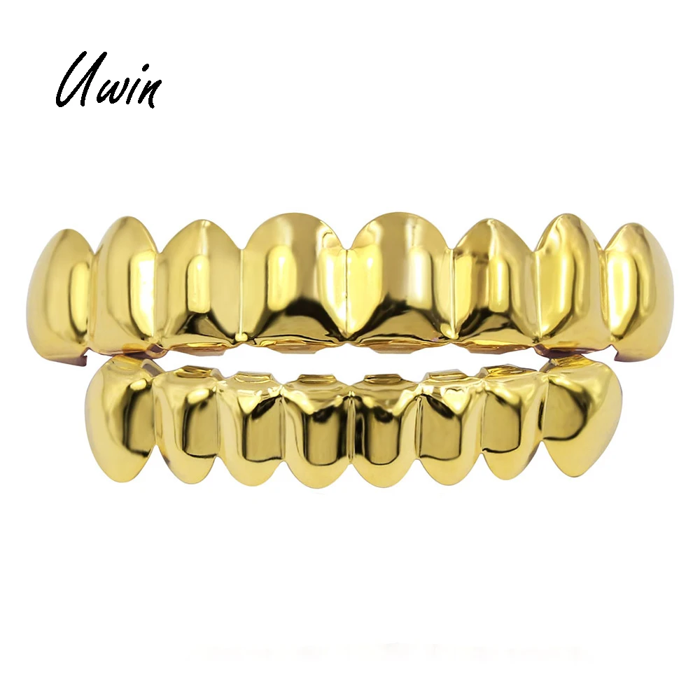 

UWIN Hiphop Grillz Fashion Light Up Body Jewelry Man Trendy Gold / Silver Copper With Zirconia Punk Dental Grillz Wholesale