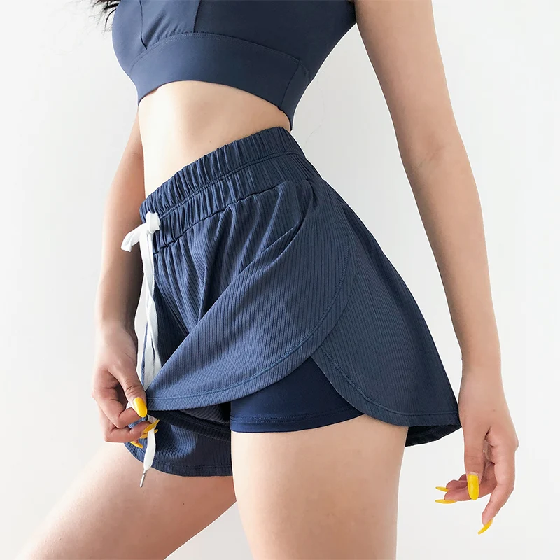 Women Loose Fit Elastic Reflective Running Sport Fitness Workout Shorts