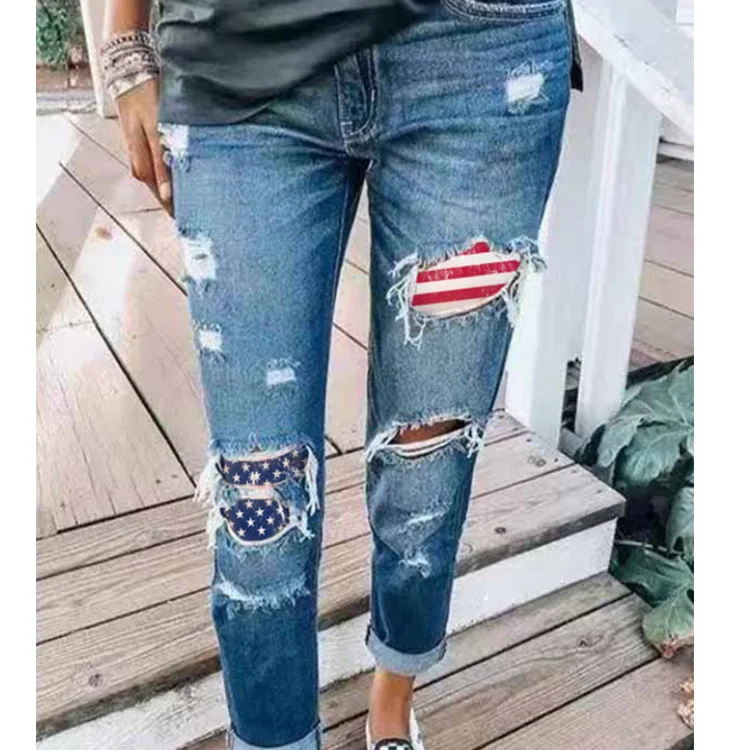 Vintage Stars and the Stripes Distressed Ripped Patch Jeans