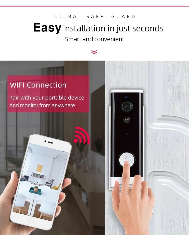 Smart Home Outdoor 1mp Door Bell Camera Hd 720p Wifi Video Doorbell