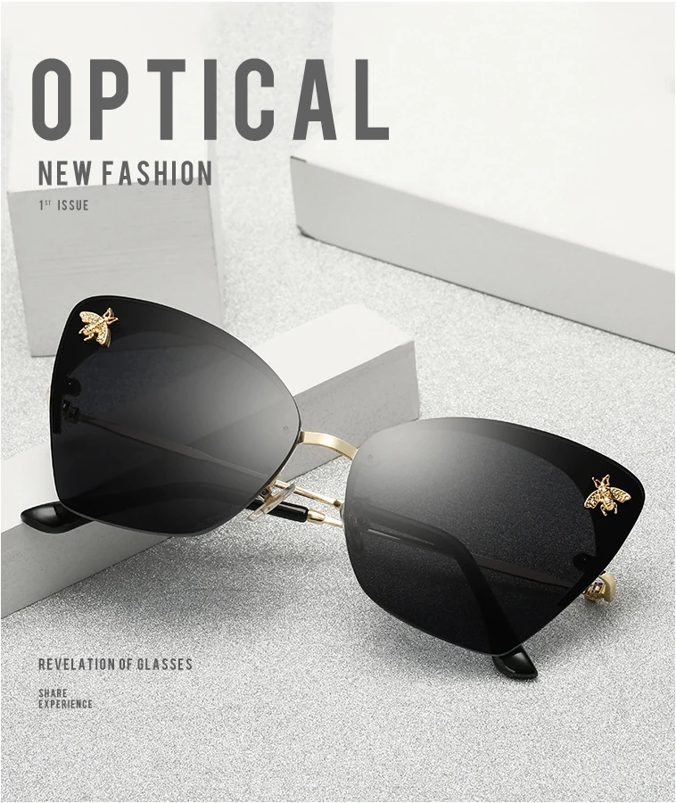 Optical Lens OEM High Quality Photochromic Rimless Sun Glasses Women Cat Eye Sunglasses