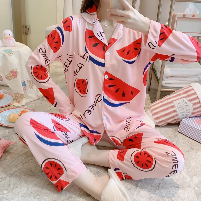 New Long Sleeved Sleepwear Korean Trend Loose Thin Woman Pajamas women's sleepwear night wear pajamas for women