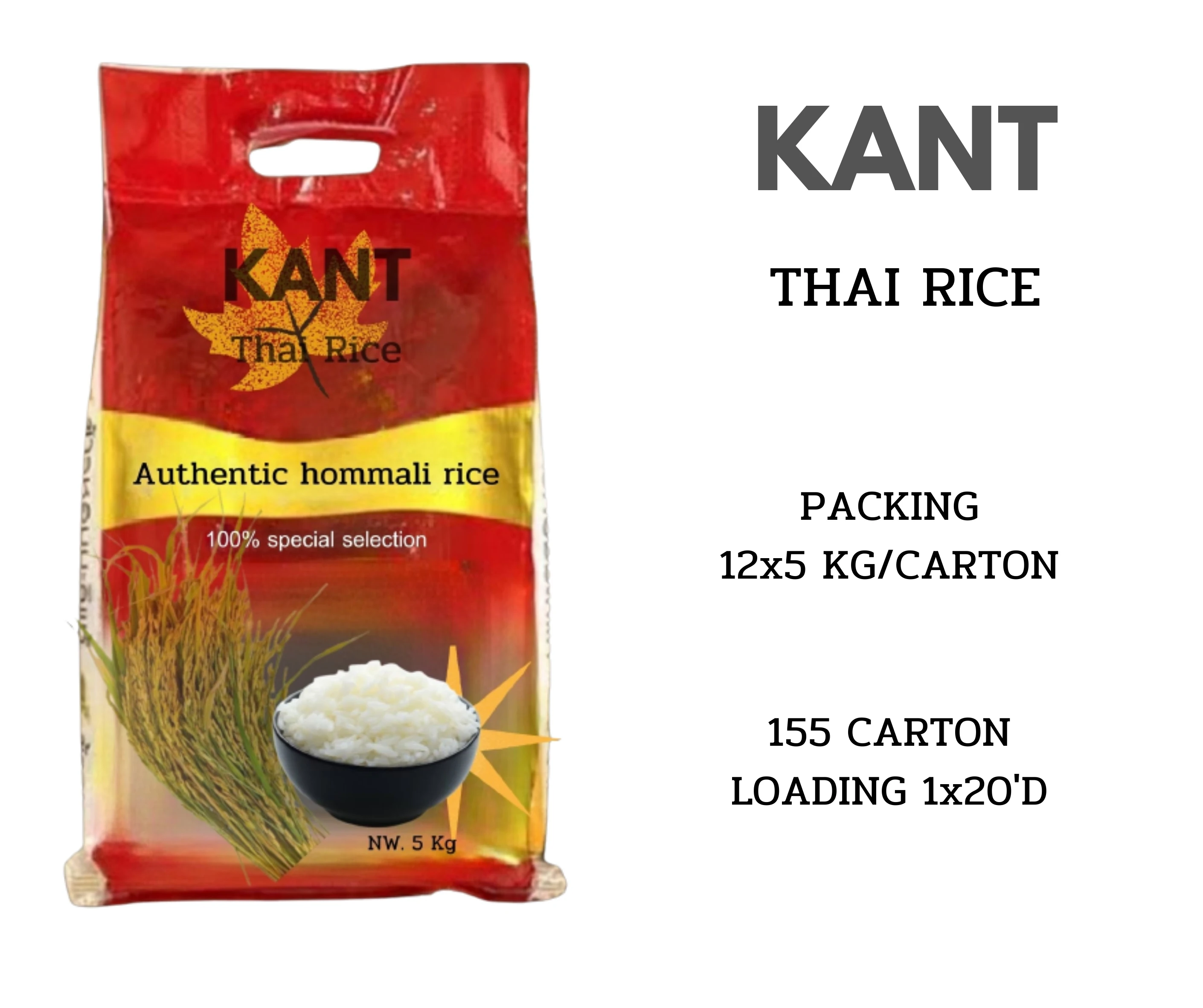 Hommali Jasmine Kant Thai Rice 5 Kg Thai Rice Premium Grade From