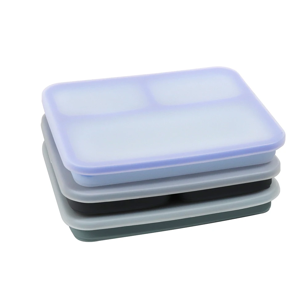 3 Compartment Division Freezer Oven Safe Leakproof Silicone Bento Lunch Box Kitchen Organizer Food Storage Containers Set manufacture