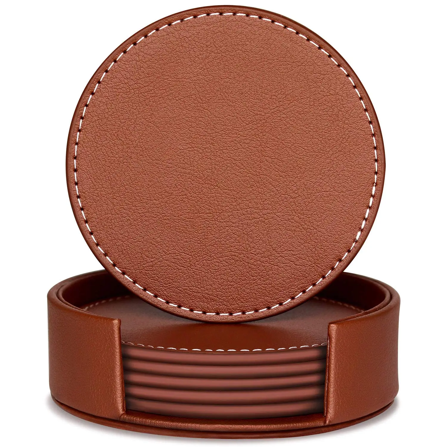 Round and brown. Coaster Leather.