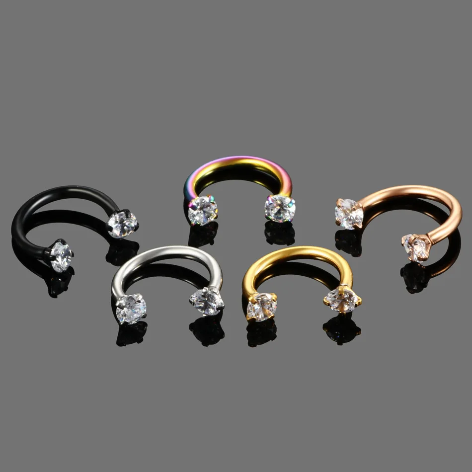 Horseshoe Circular Barbell Perfect Diamond CZ Braided Barbell Nose Septum Rings Hoop Helix Cartilage Earring Surgical Steel Piercing Jewelry Retainer
