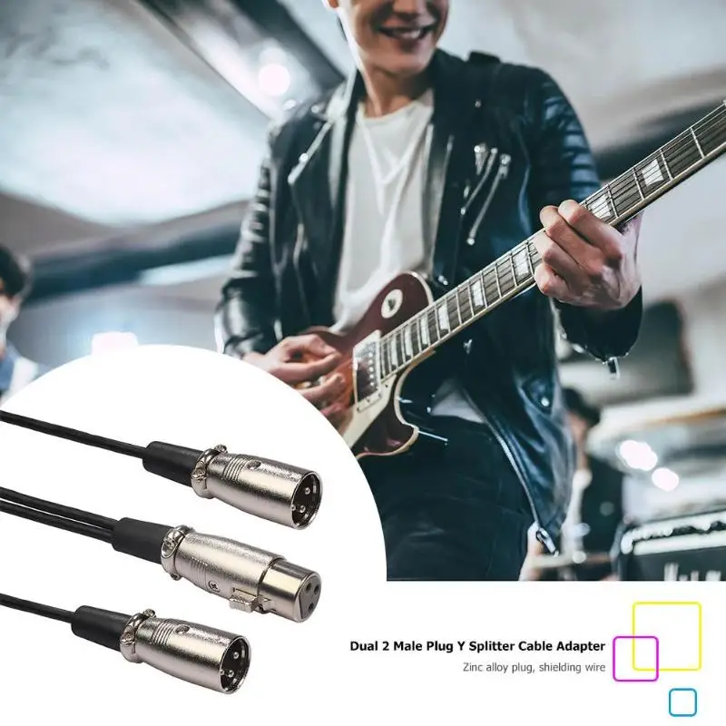 XLR 3pin 1 female plug to 2 male jack Y SPLITTER miccable adaptor audio spiral cable with double shielded microphone CANNON - ANKUX.COM